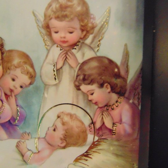 Angels Watching Over Baby, Wood Frame, 7.9 x 4.9 - Picture 6 of 7